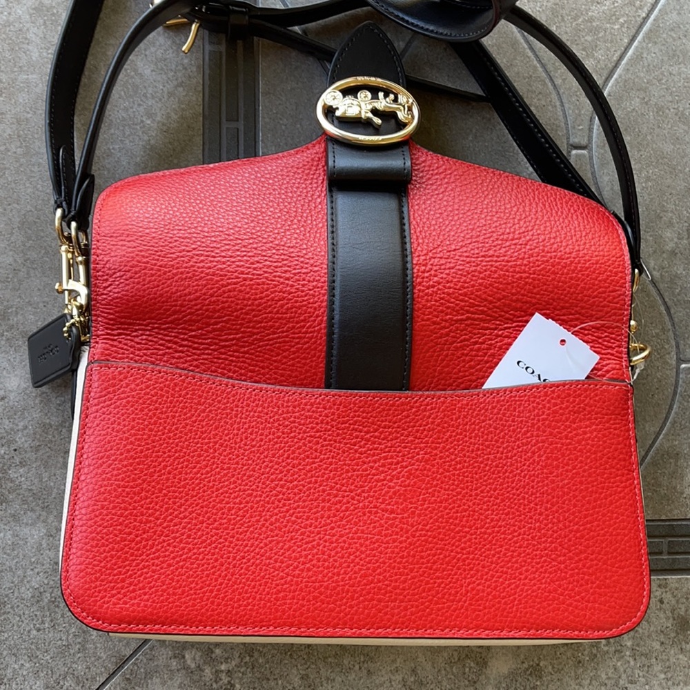 COACH Georgie Shoulder Bag In Colorblock Color: Gold/Bright Poppy Multi - Picture 10 of 16